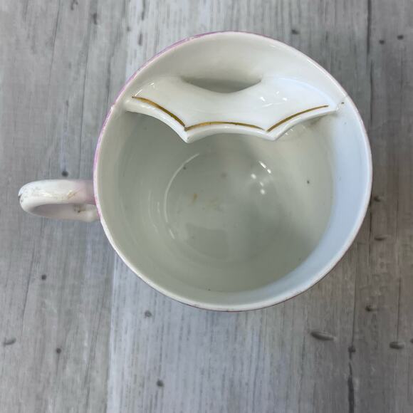 Vintage White Pink Floral Accent Gold Trim Mustache Guard Mug Cup Decor - Picture 7 of 13